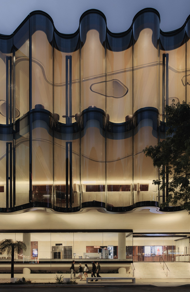 Glasshouse Theatre facade detail at dusk · photography by Jason Romeo